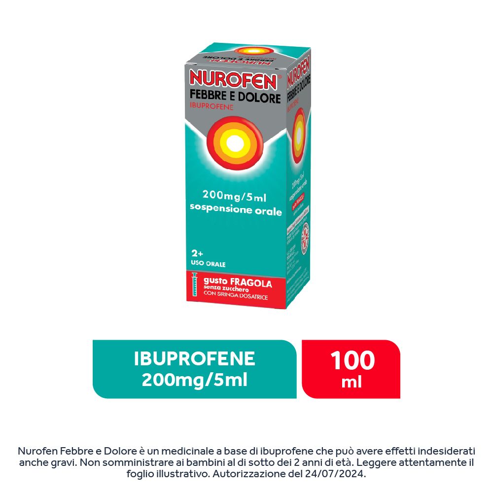 Nurofen Febbre e Dolore 200mg/5ml sospensione orale gusto fragola senza zucchero