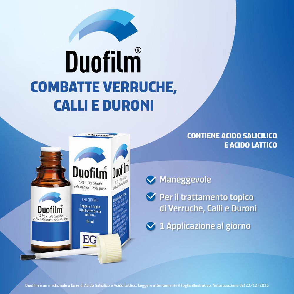 Duofilm: Combatte verruche, calli e duroni. Applicazione semplice.