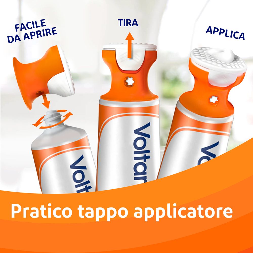 Tre passaggi per l'applicazione. Testo: Facile da aprire, Tira, Applica. Pratico applicatore.