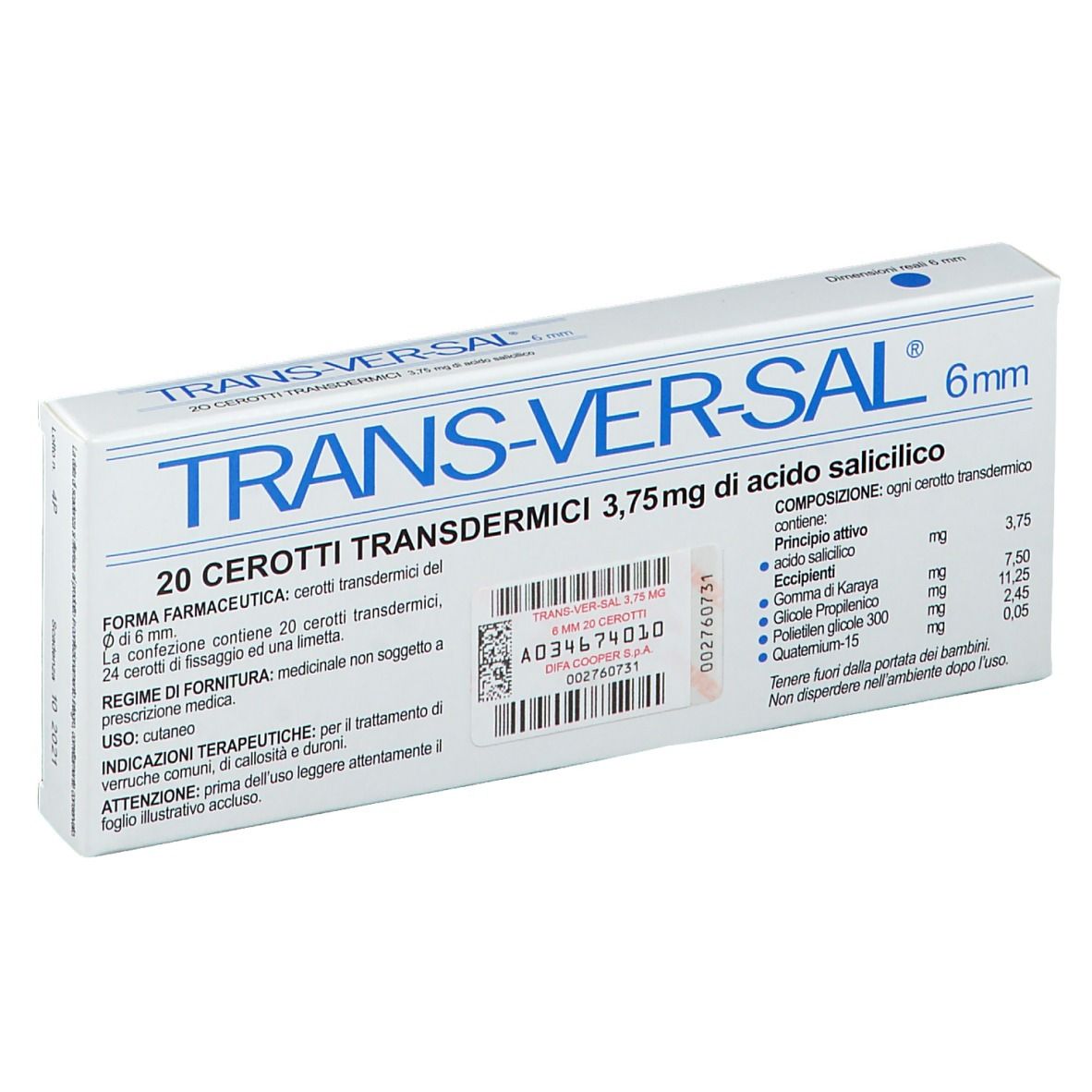TRANS-VER-SAL® 20 Cerotti Transdermici 3,75 mg 6 mm