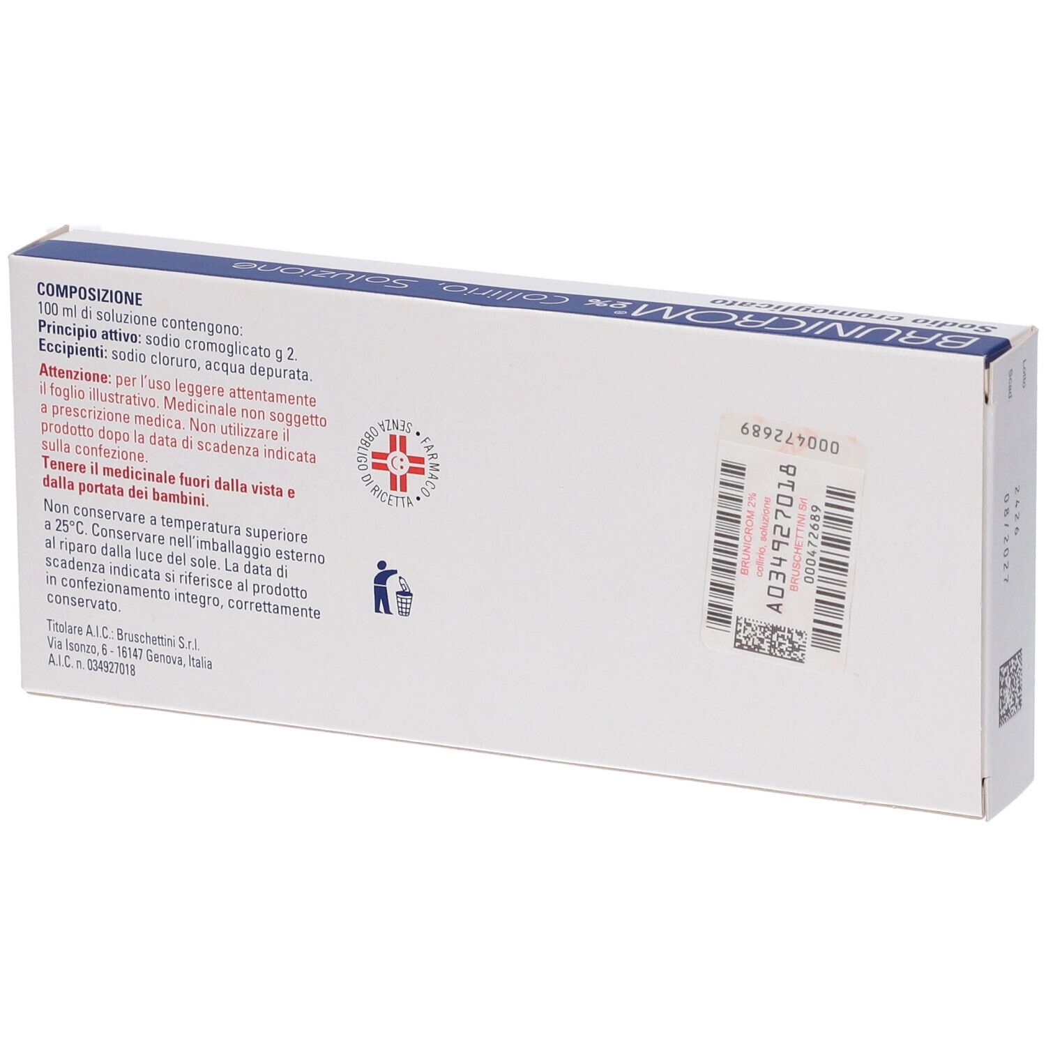 Retro della confezione Brunicrom 2%. Testo con ingredienti e informazioni del produttore.