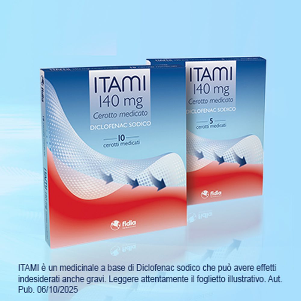 Due confezioni da 5 cerotti medicati Itami 140 mg Diclofenac Sodico.