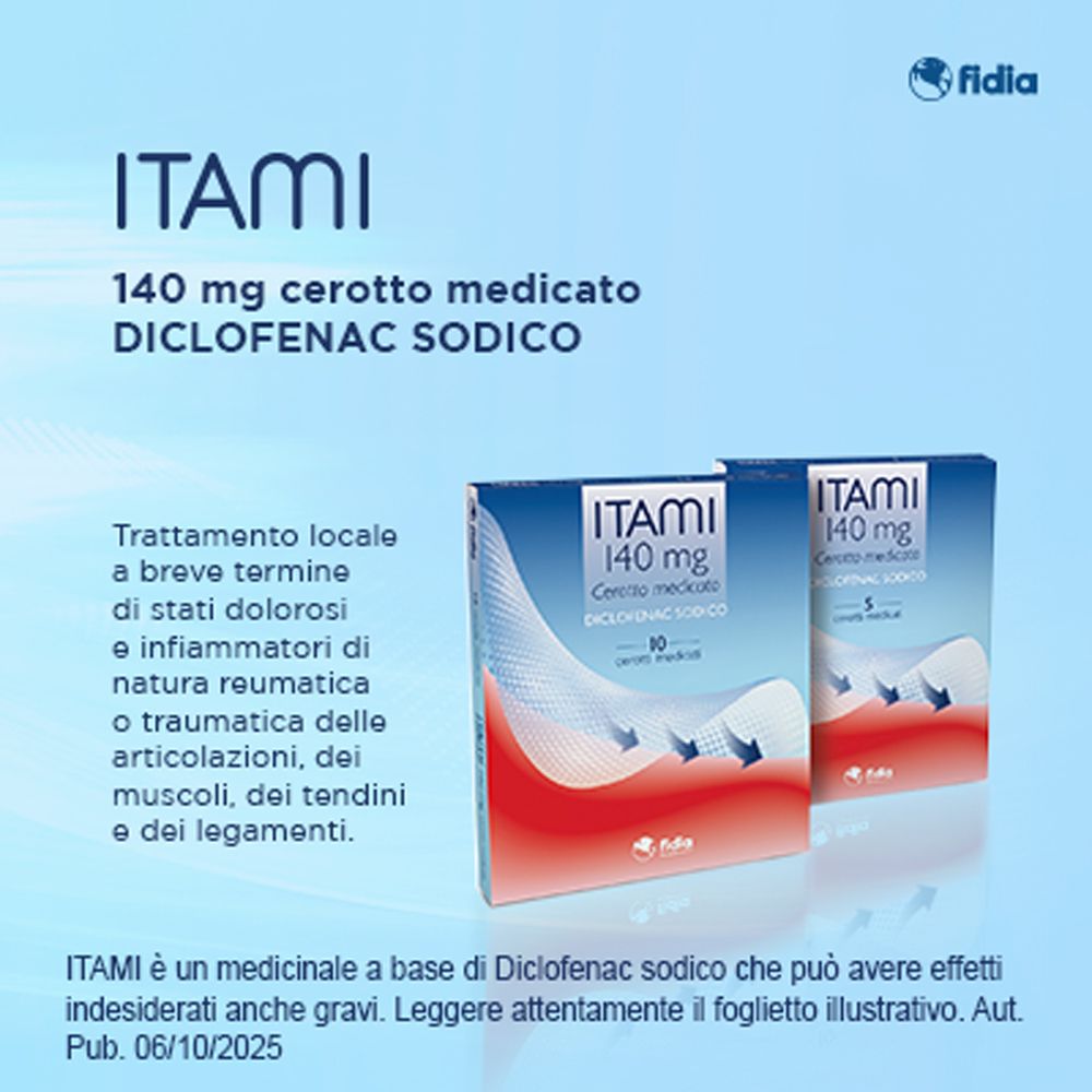 Due confezioni da 5 cerotti medicati Itami 140 mg Diclofenac Sodico.