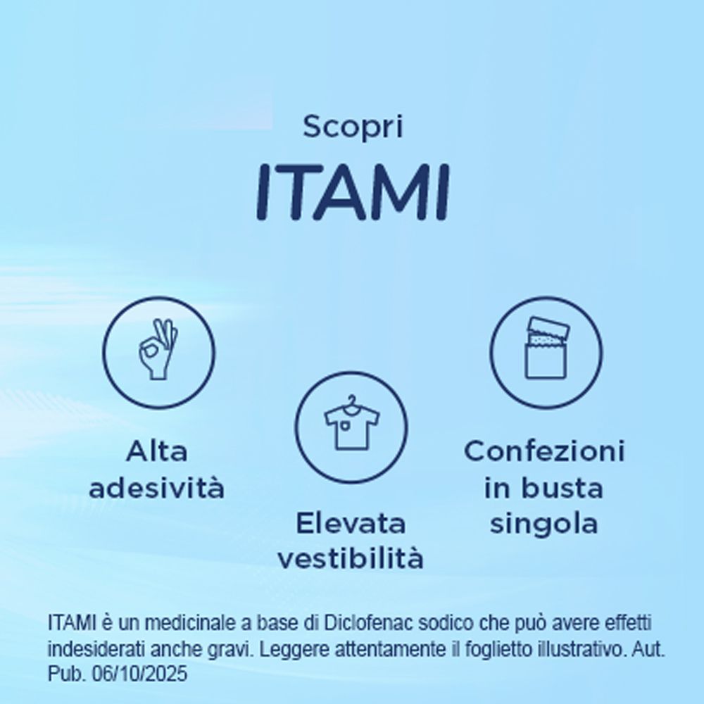 Due confezioni da 5 cerotti medicati Itami 140 mg Diclofenac Sodico.