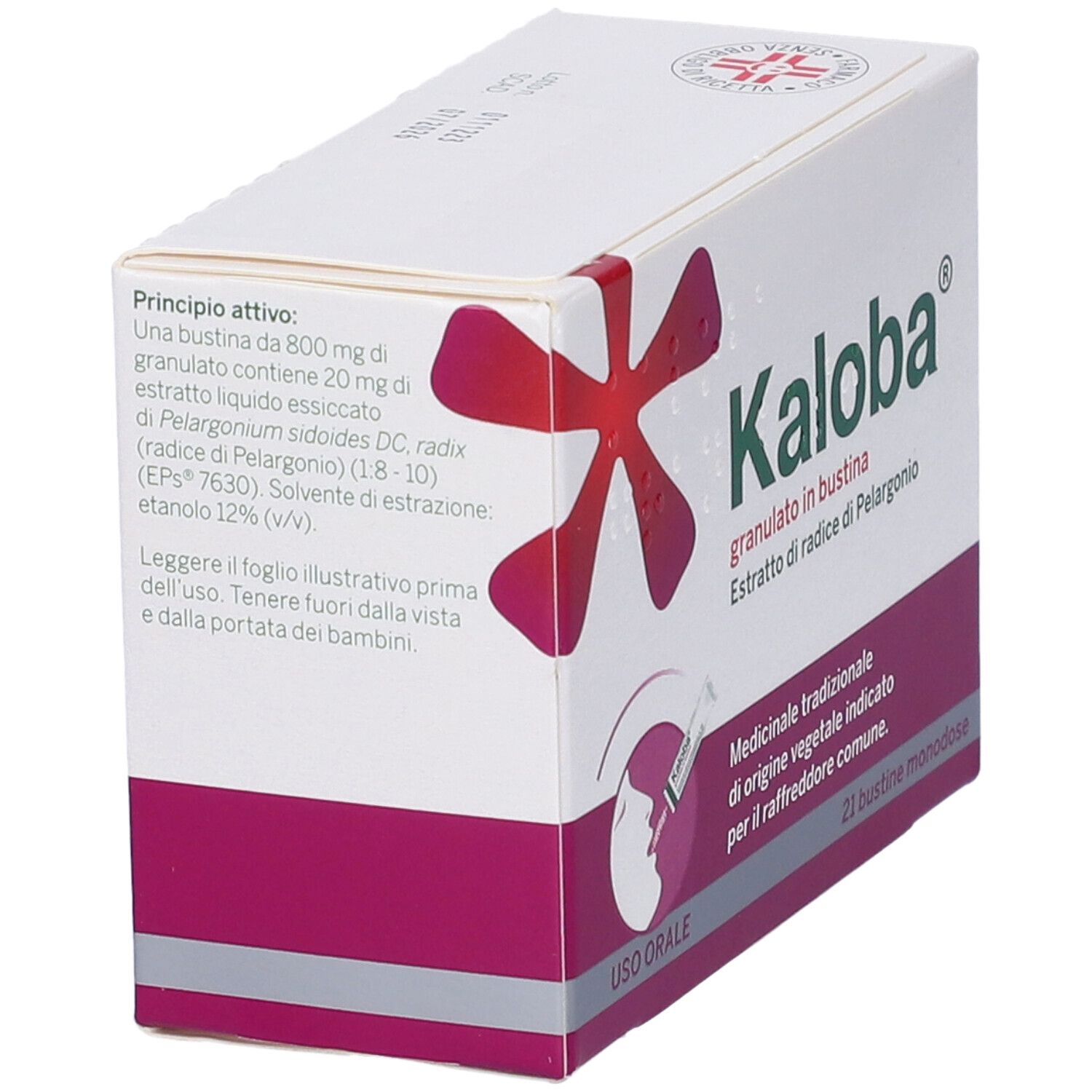 Scatola "Kaloba Granulato in Bustina". Testo in italiano. Ingredienti e istruzioni.