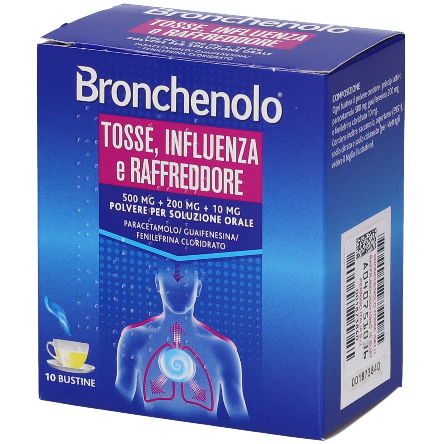 Bronchenolo Tosse, Influenza e Raffreddore 500 mg+200 mg+10 mg polvere per soluzione orale