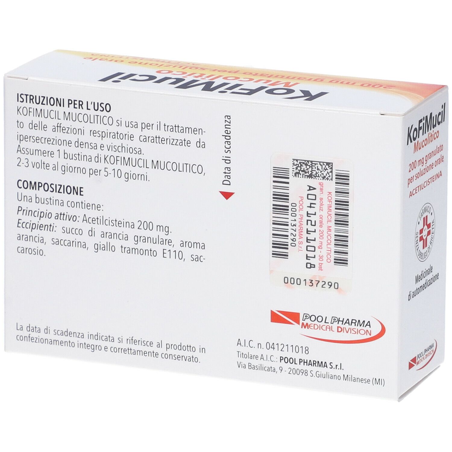 Pool Pharma KoFiMucil Mucolitico 200 mg Gusto Arancia