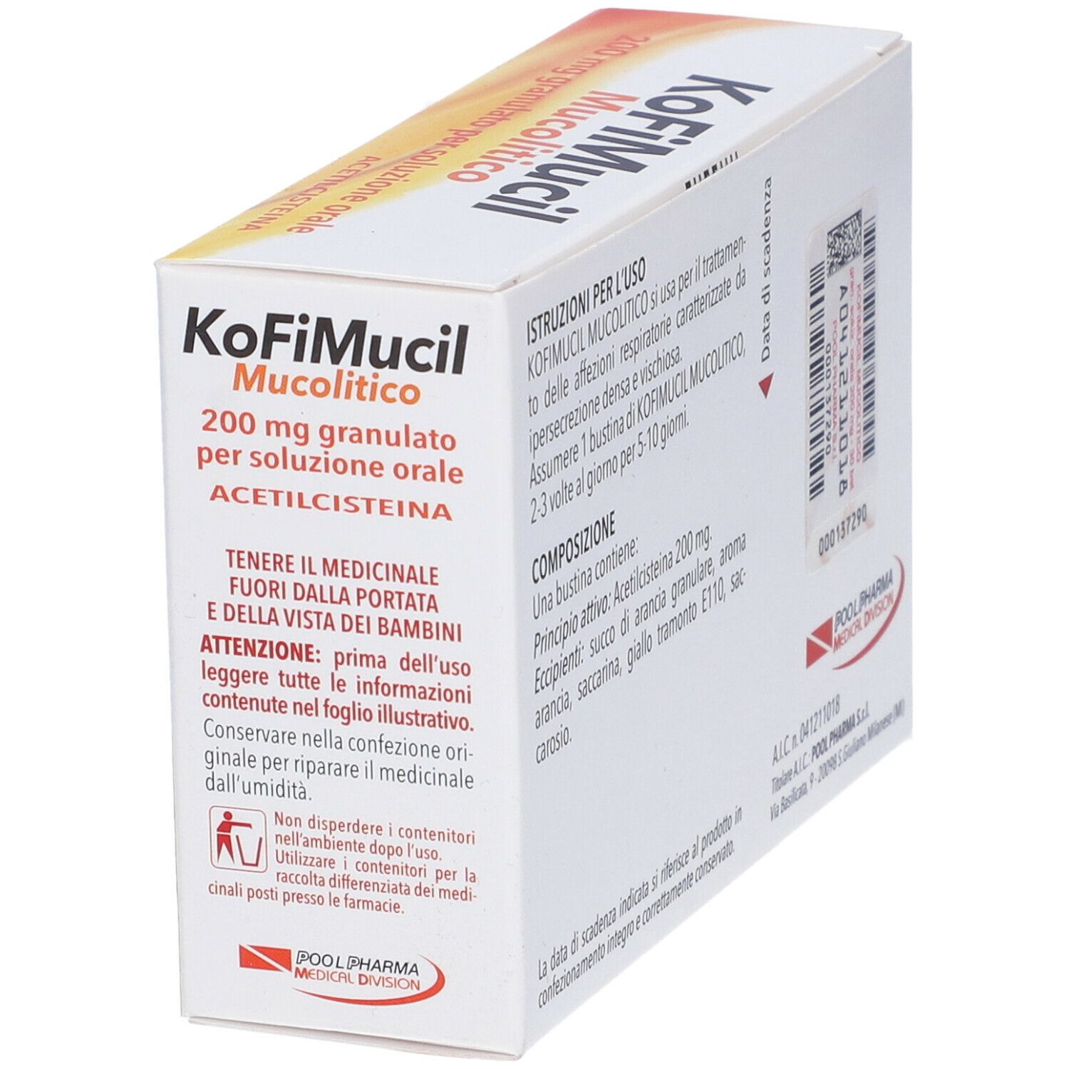 Pool Pharma KoFiMucil Mucolitico 200 mg Gusto Arancia