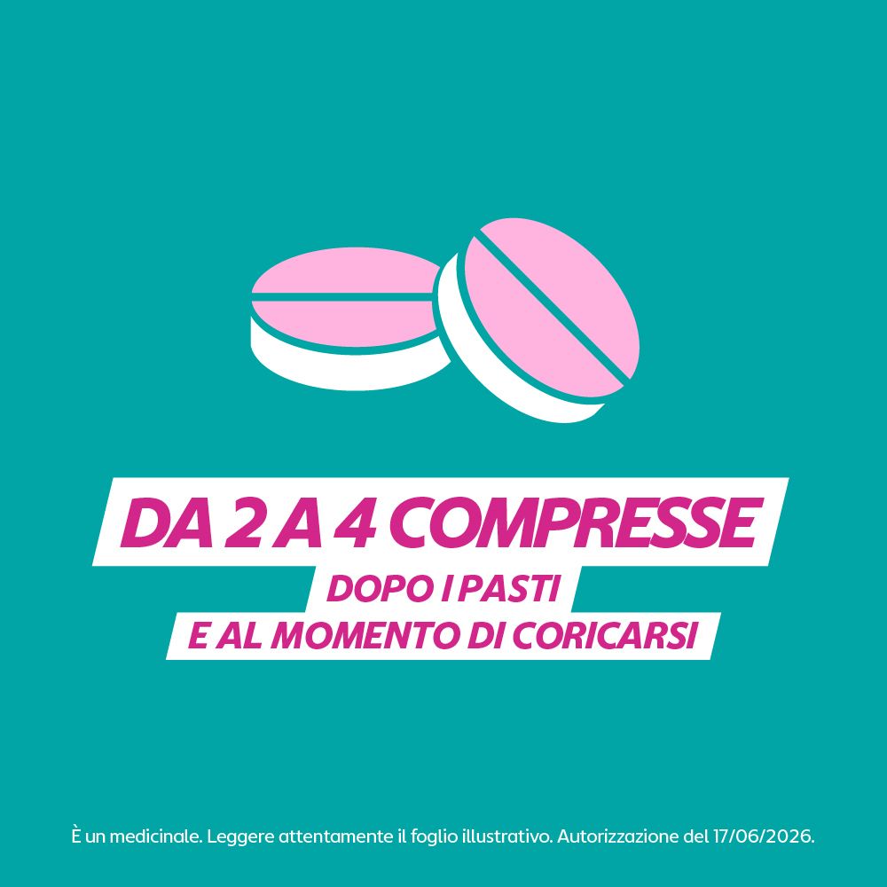 Gaviscon dosaggio: 2-4 compresse masticabili dopo i pasti e al momento di coricarsi.