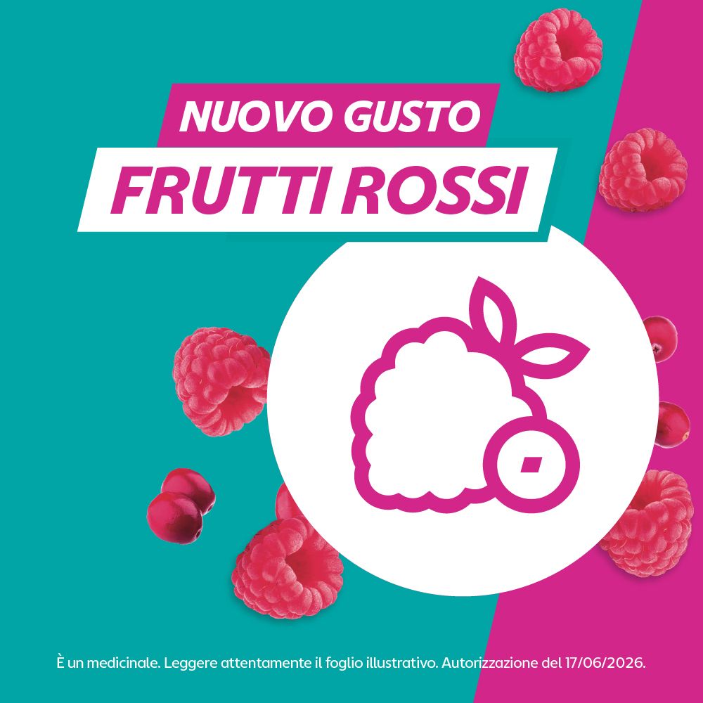 Gaviscon nuovo gusto frutti rossi, con simbolo lampone.