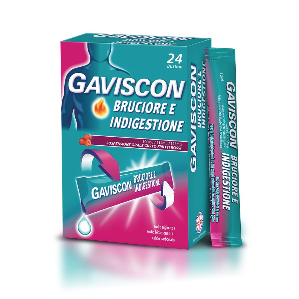 Gaviscon Bruciore e Indigestione Sospensione Orale Gusto Frutti Rossi 24 Bustine