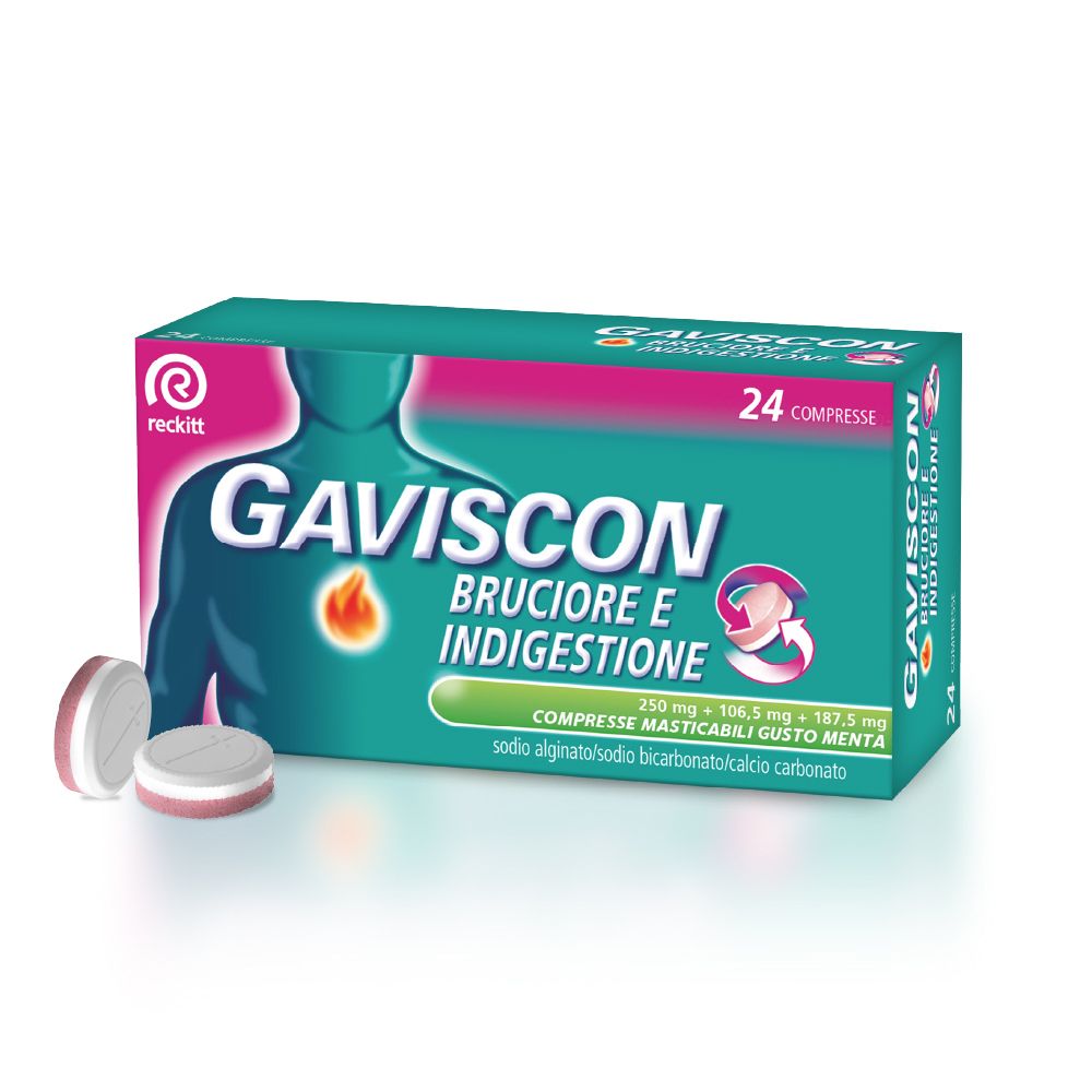 Gaviscon Bruciore e Indigestione Gusto Menta 24 Compresse