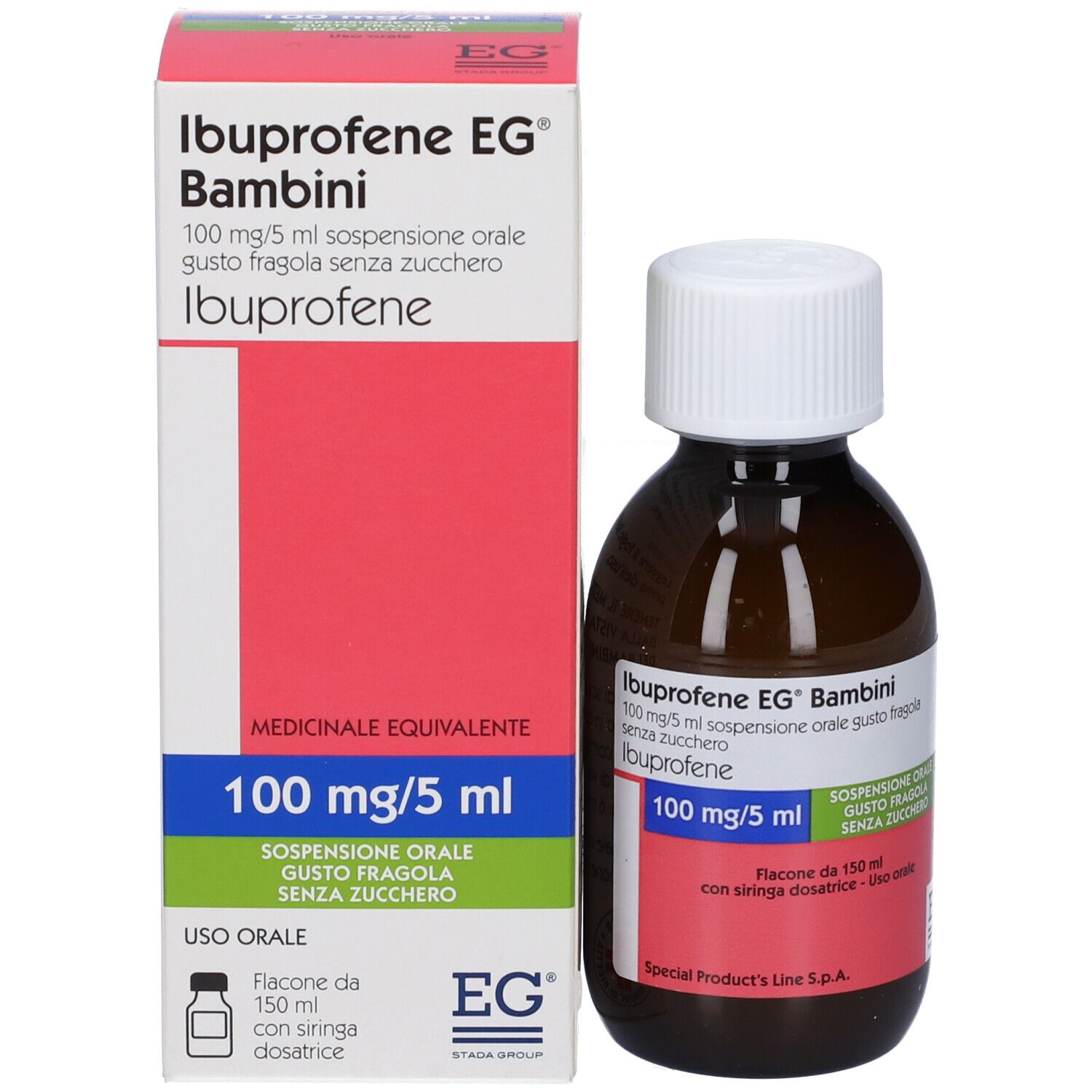 IBUPROFENE EG Bambini 100 mg/5 ml sospensione orale gusto fragola senza zucchero