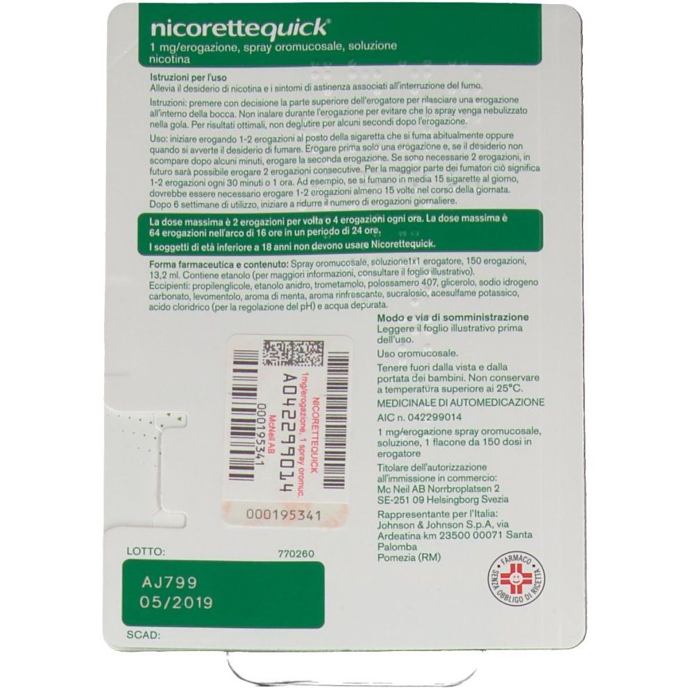 NICORETTEQUICK SPRAY 1 mg Nicotina Flacone