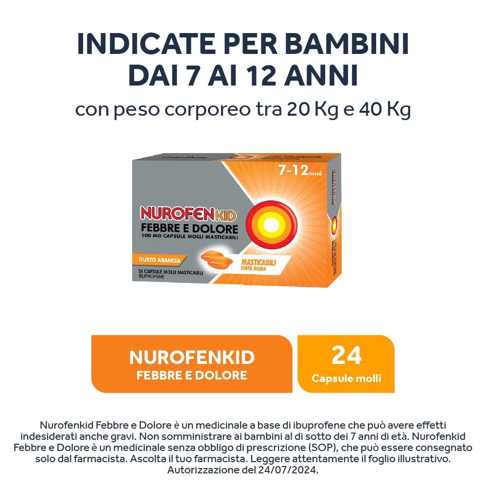 NUROFENKID Febbre e Dolore 100 mg Capsule Molli Masticabili