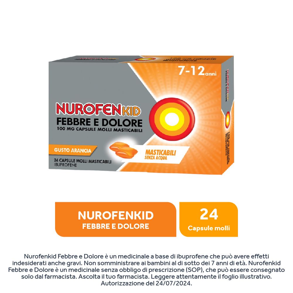 NUROFENKID Febbre e Dolore 100 mg Capsule Molli Masticabili