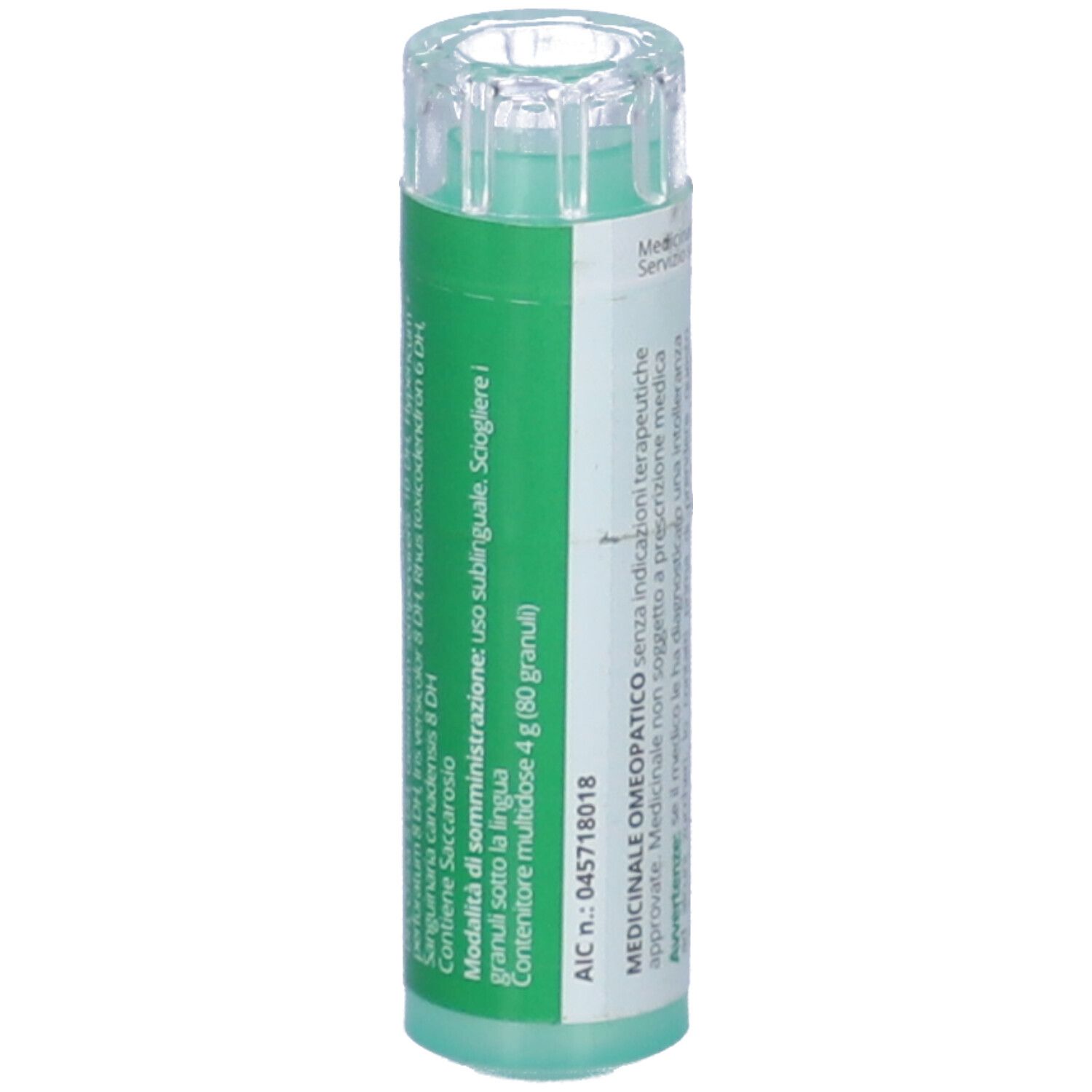 Confezione cilindrica con etichetta verde. Scritta: Vanda 21 Granuli. Contiene 4g (80 Granuli).