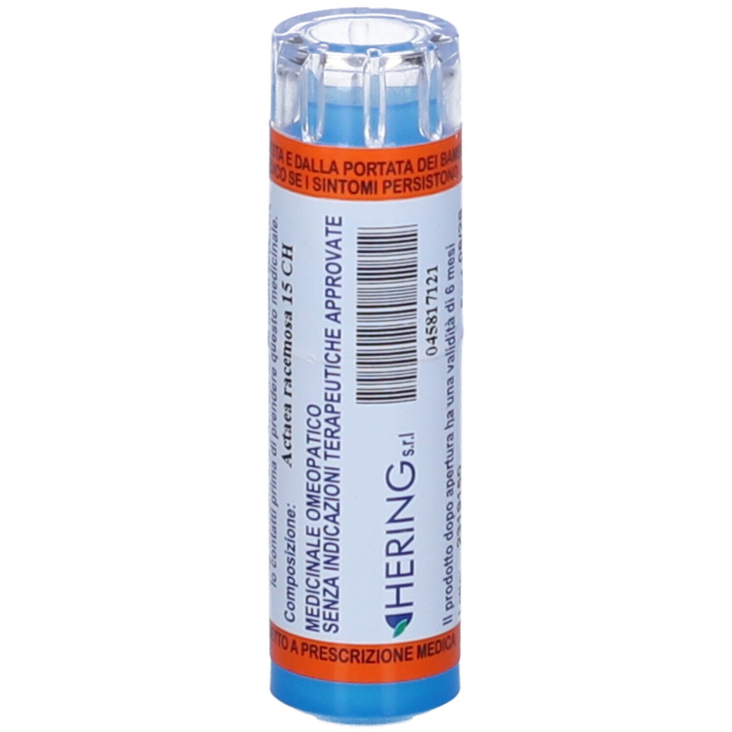 Confezione cilindrica multidose. Scritta Hering. Etichette con informazioni. Denominazione medica.