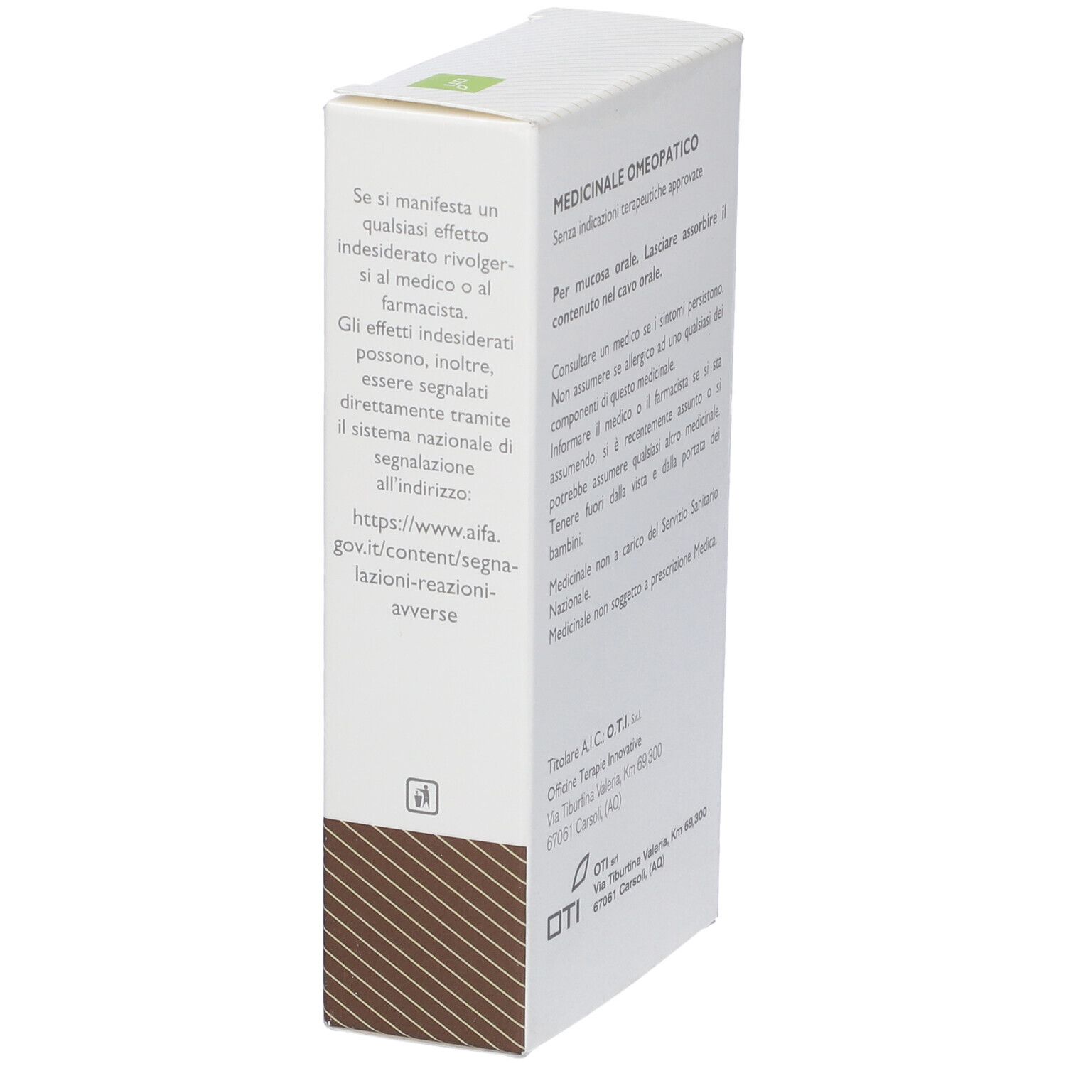 Confezione con testo: Argentum Nitricum 10MK, soluzione per mucosa orale. Logo OTI.