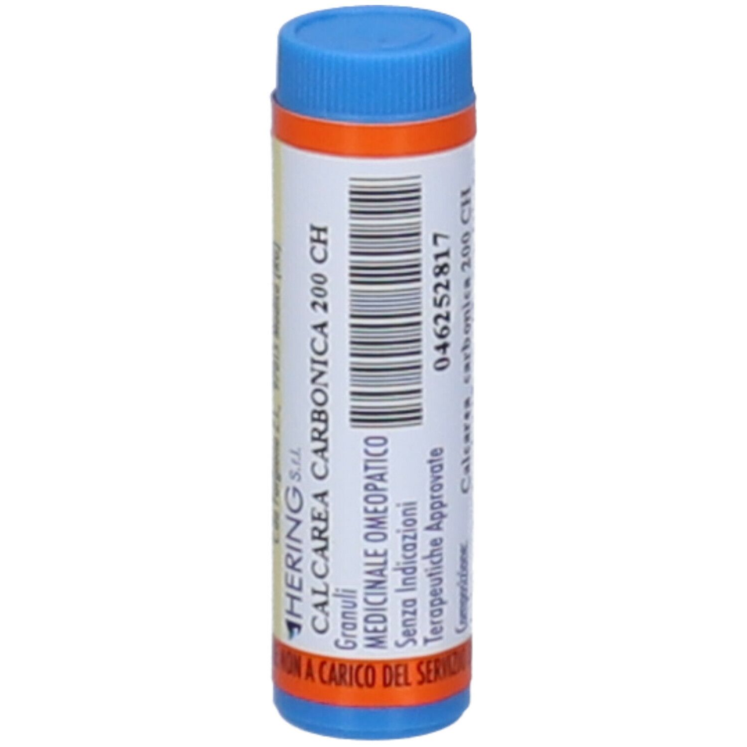 Confezione cilindrica. Testo: CALCAREA CARBONICA 200 CH, Hering S.r.l. Medicinali.