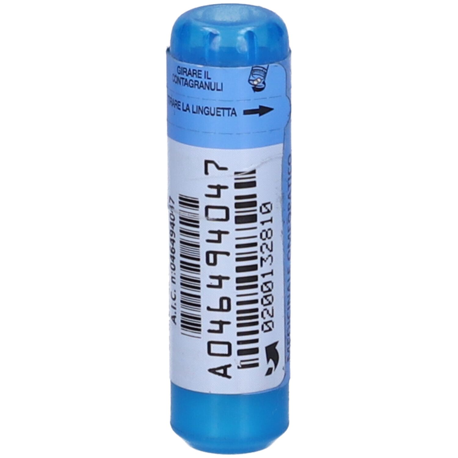 Confezione cilindrica blu e bianca con codice a barre e informazioni sul prodotto. Contiene 30 CH.
