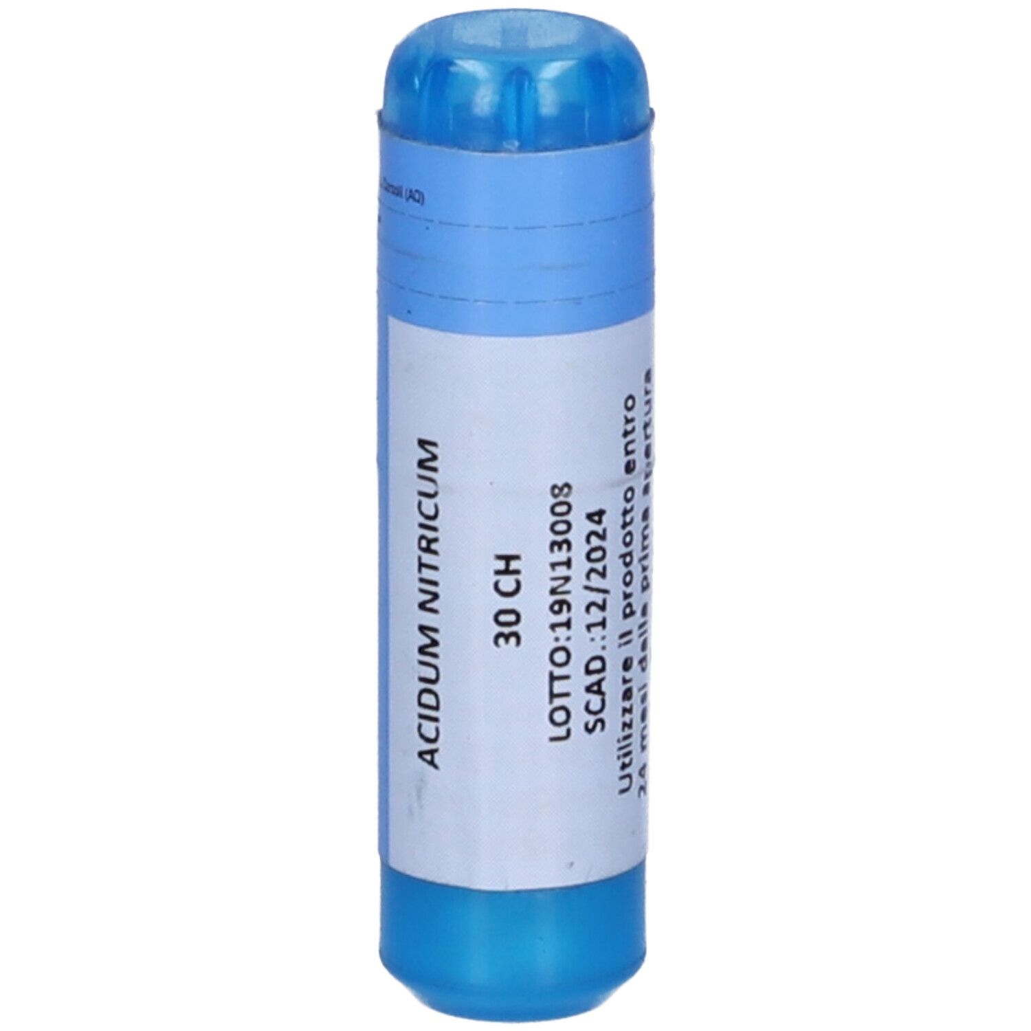 Confezione cilindrica blu e bianca con nome del prodotto e scritta Granuli. Contiene 30 CH.