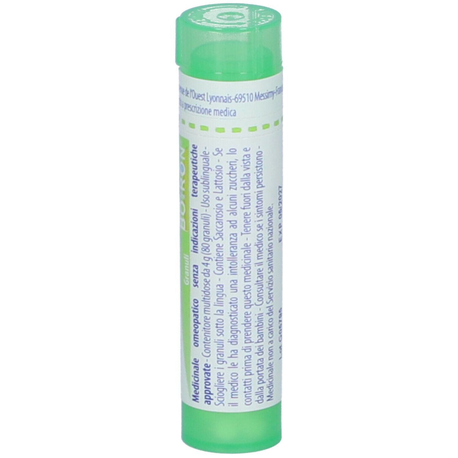 Confezione cilindrica verde. Scritta: Bovista gigantea, 5 ch. Etichetta con informazioni e ingredienti.
