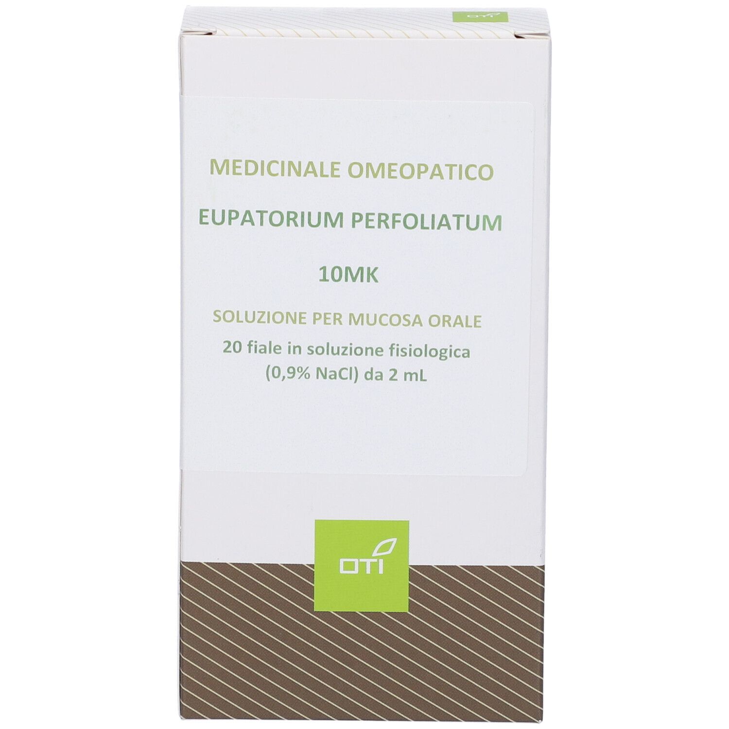 Scatola bianca con testo. Logo Oti in basso. Nome del prodotto e dettagli in italiano.