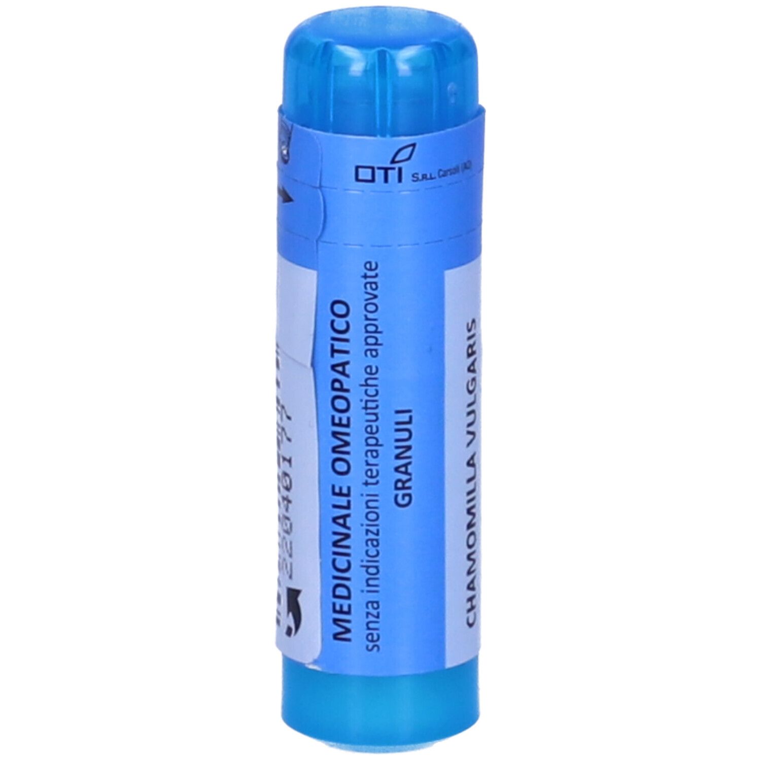 Contenitore blu di granuli con MEDICINALE OMEOPATICO. Contiene granuli.