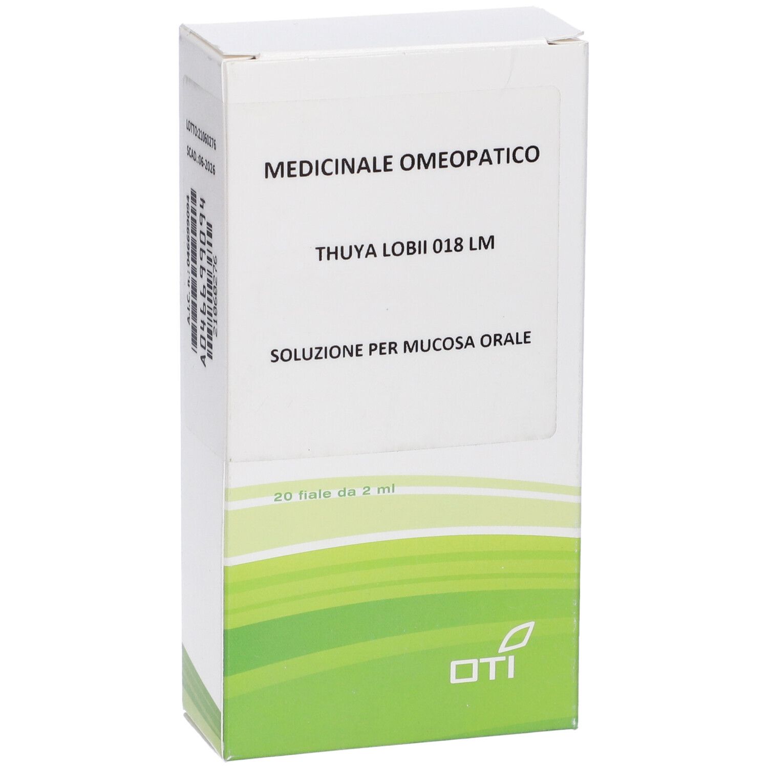 Scatola con nome del prodotto e logo OTI. Contiene 20 fiale da 2 ml. 'Medicinale Omeopatico' in alto.
