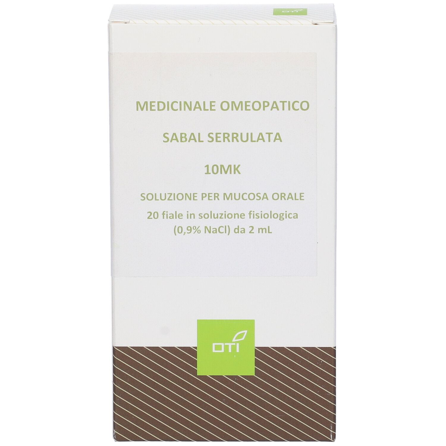 Confezione bianca con testo. Logo Oti. Contiene 'Sabal Serrulata 10MK'.