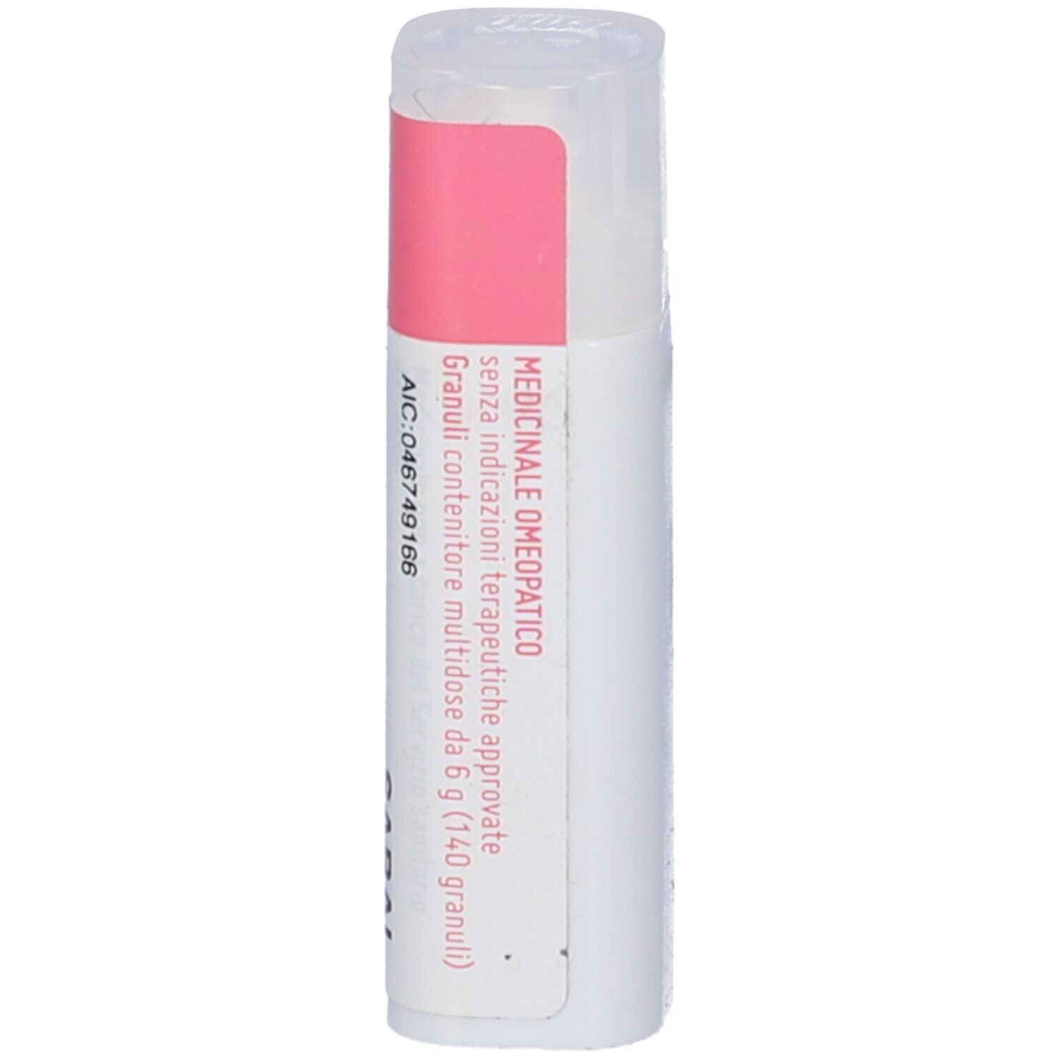 Confezione cilindrica con etichetta rosa. Scritta: Sabal Serrulata, 9 CH, dynamis. Contiene 046749166.