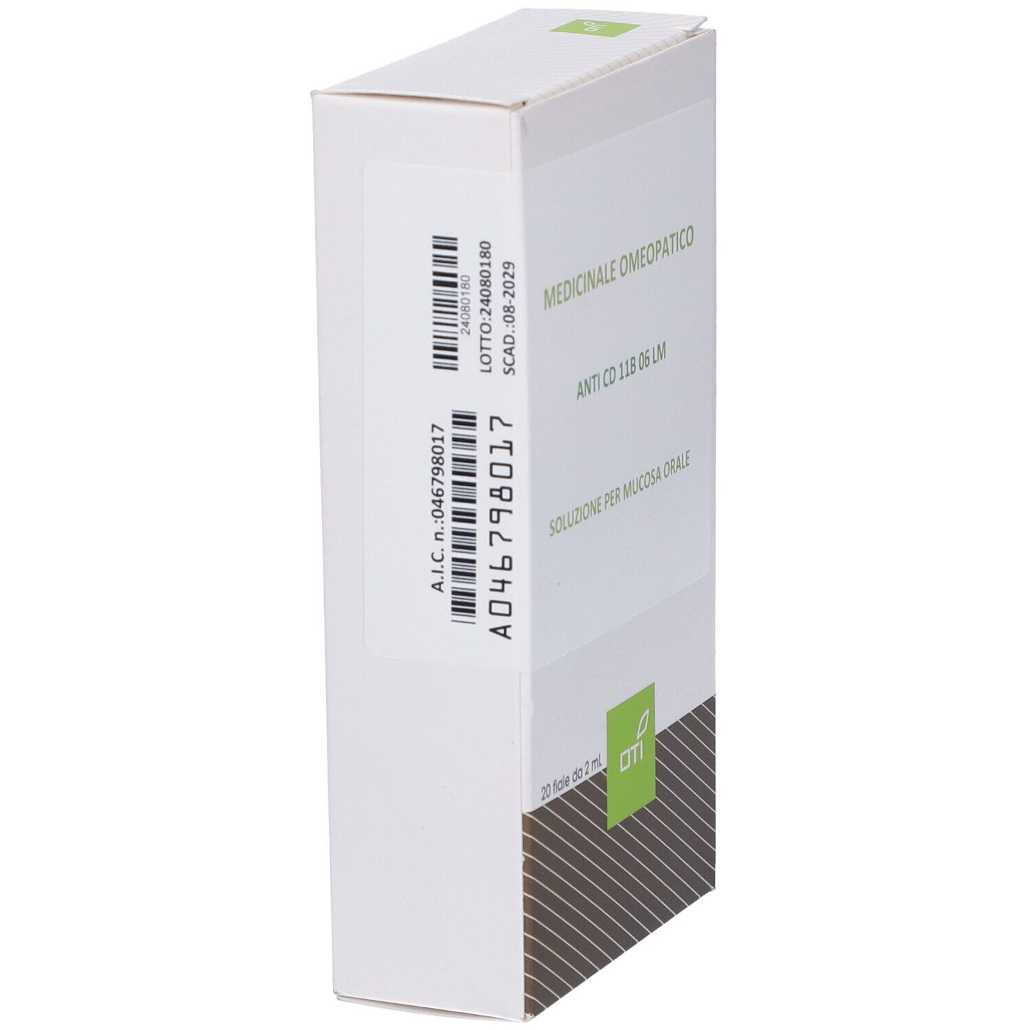 Scatola bianca con codice a barre e testo: Anti CD 11B 06 LM, soluzione per mucosa orale. Dettagli.