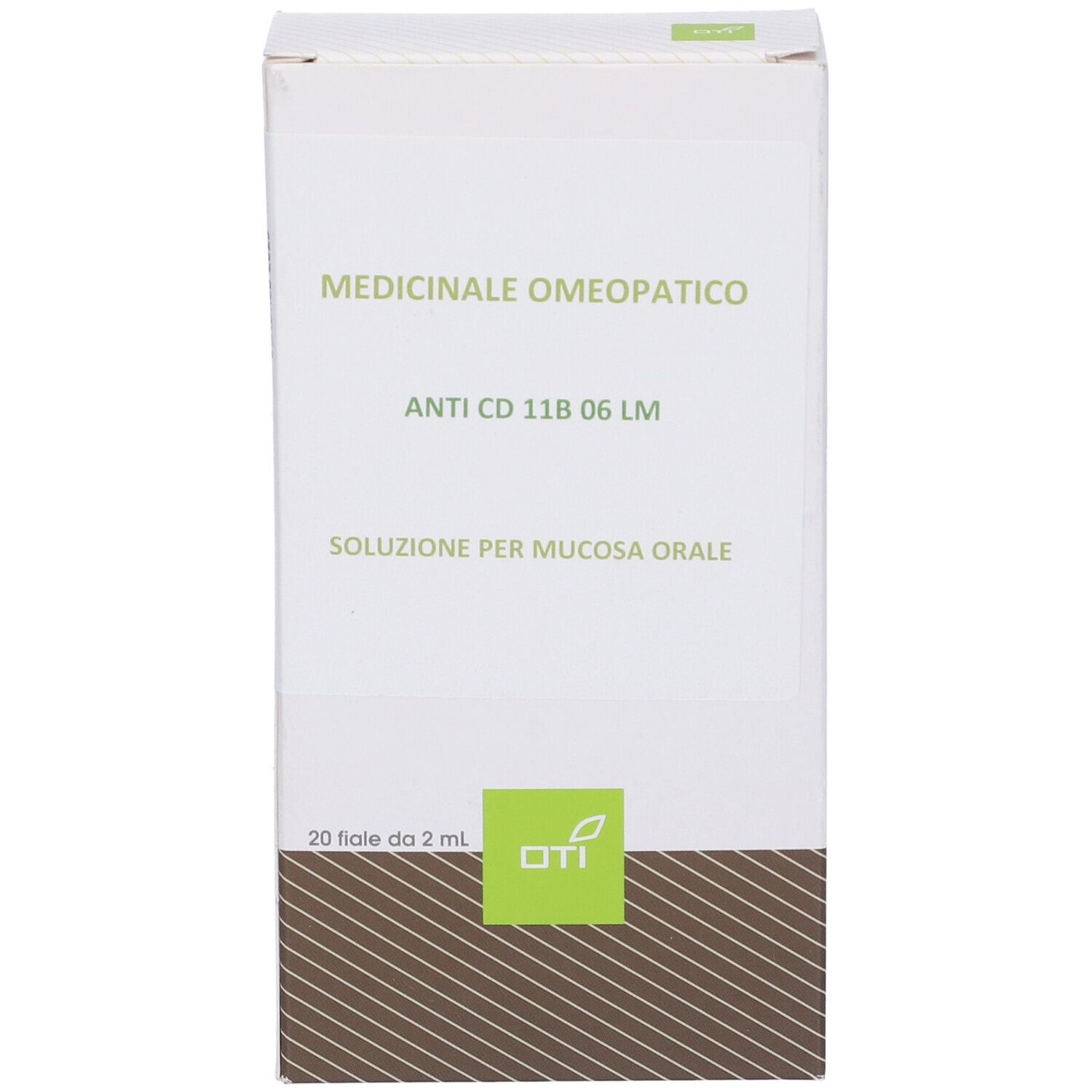 Scatola bianca con testo: Anti CD 11B 06 LM, soluzione per mucosa orale. 20 fiale.