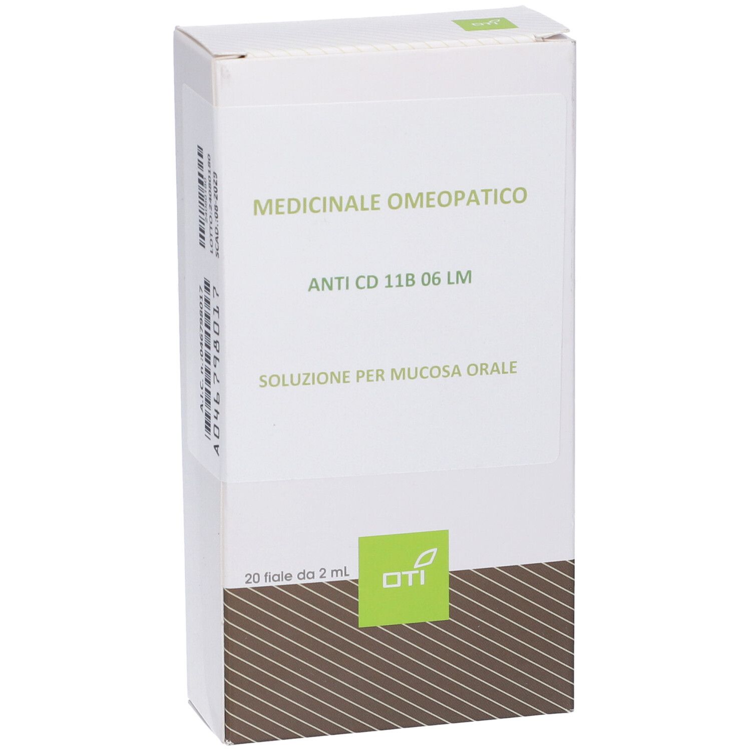 Scatola bianca con testo: Anti CD 11B 06 LM, soluzione per mucosa orale. 20 fiale.