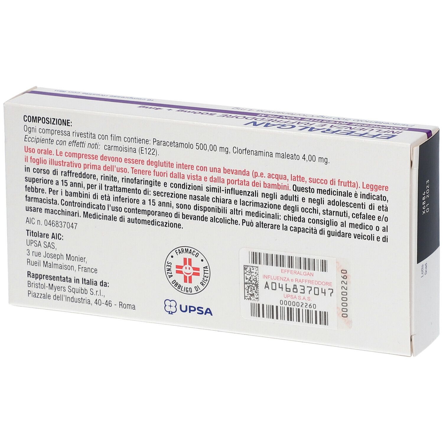 UPSA EFFERALGAN Influenza e Raffreddore 500mg + 4mg Compresse Rivestite con Film