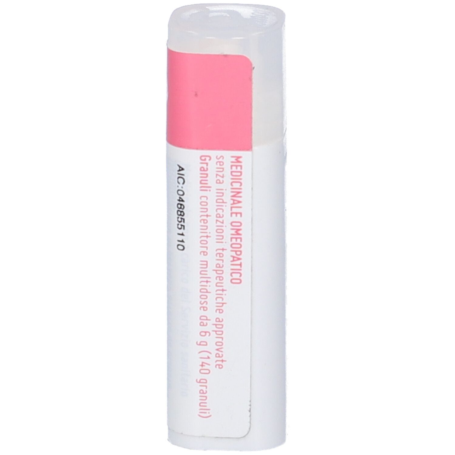 Flacone cilindrico bianco con etichetta rosa. Scritta: "SARSAPARILLA dynamis 5 CH".