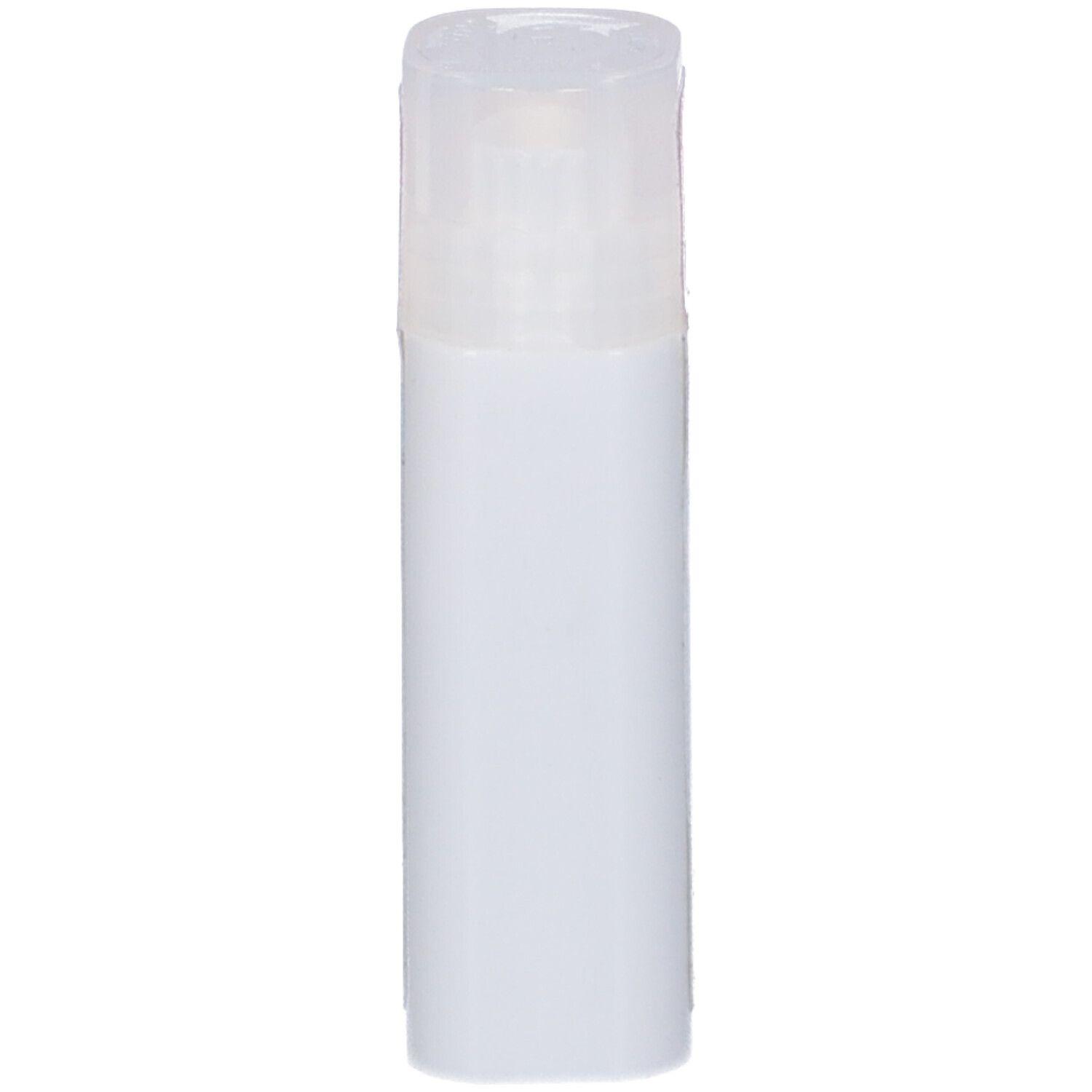 Contenitore cilindrico bianco con coperchio trasparente.