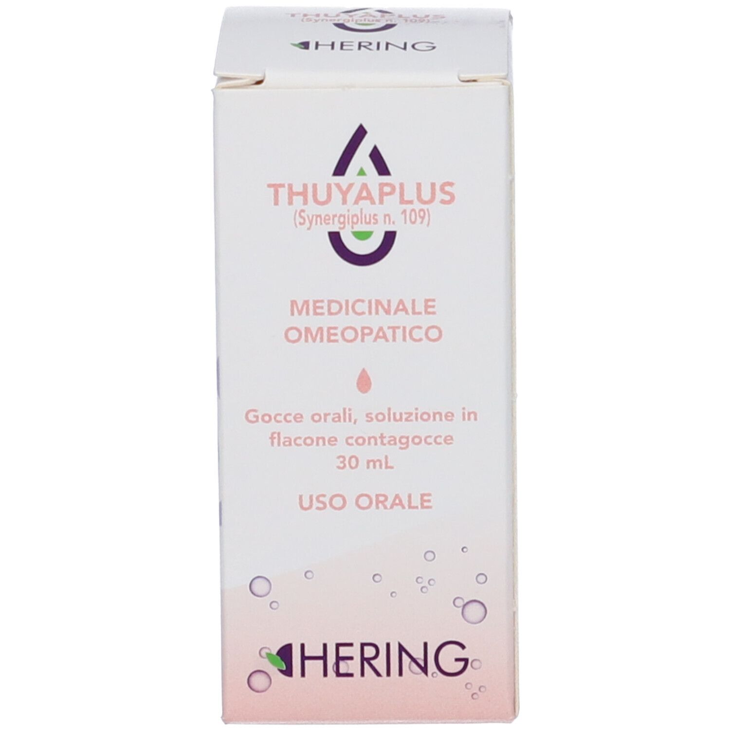 Scatola con scritta: Thuyaplus, Hering. Gocce medicinali.