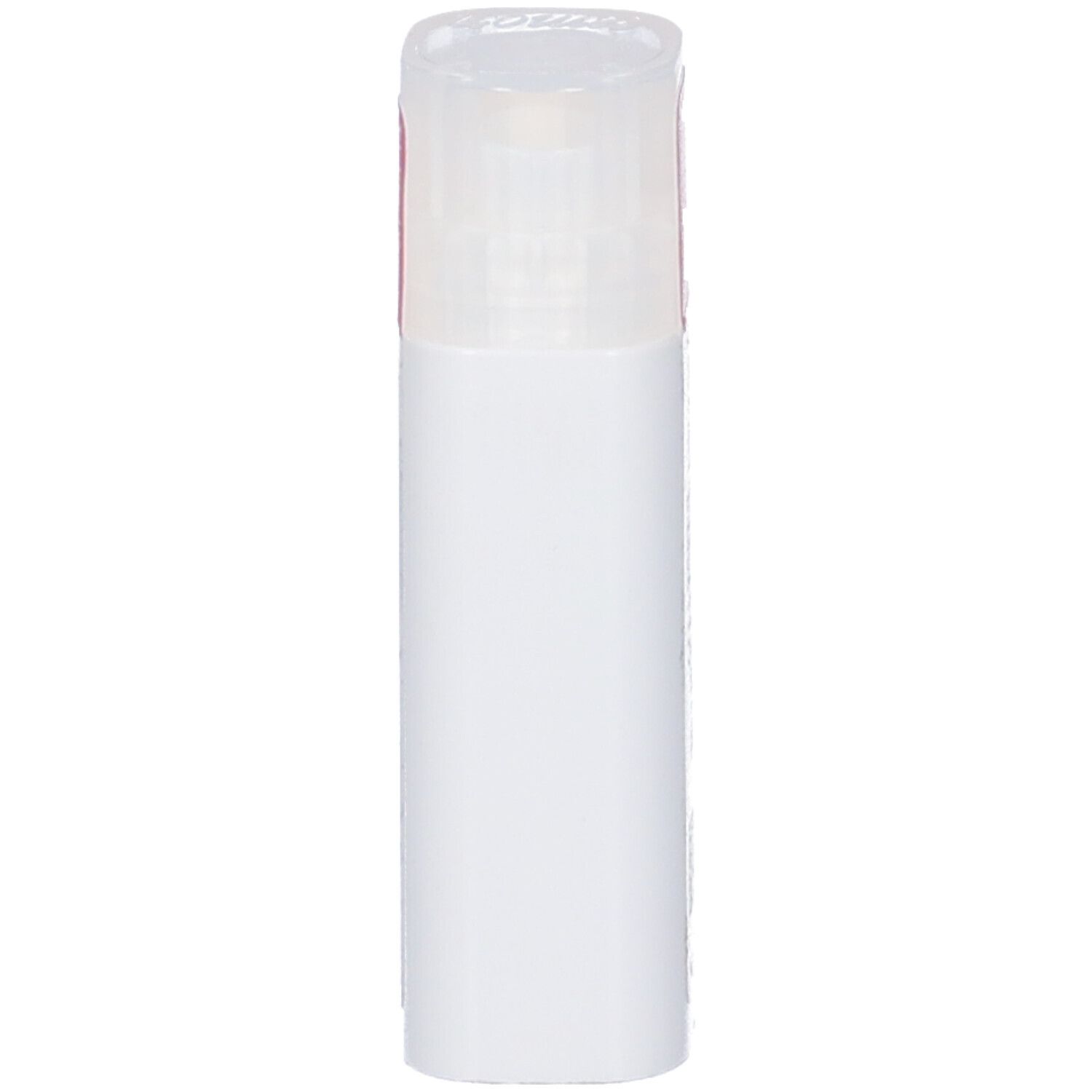 Flacone cilindrico bianco con coperchio trasparente. Nessuna scritta o logo visibile.