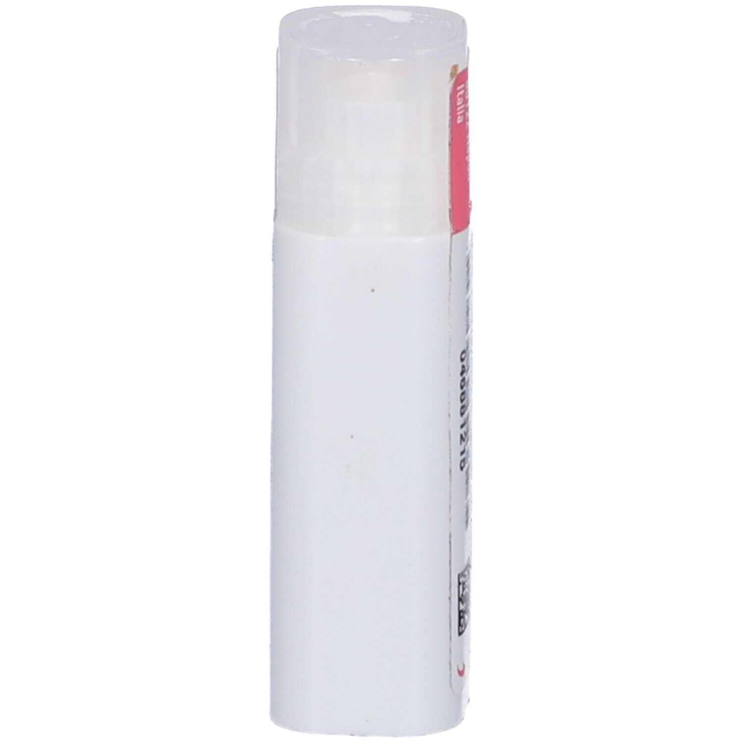 Flacone cilindrico bianco con tappo rosa. Scritta: 046881215. Prodotto omeopatico.