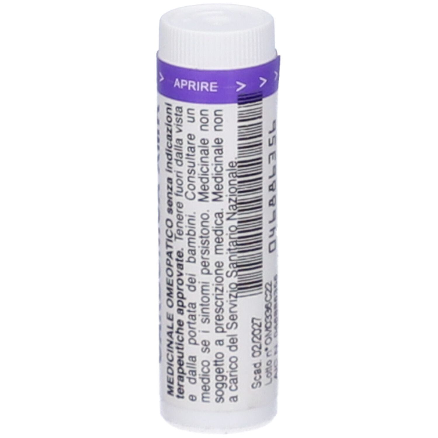 Flacone cilindrico bianco. Stampa: SODINI. Testo: AIC N. 046886356. Scadenza e lotto. Codice a barre.