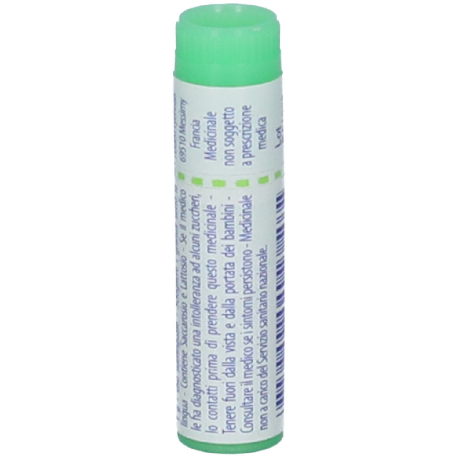 Confezione cilindrica verde. Scritta: Magnesia carbonica, informazioni, non soggetto a prescrizione.