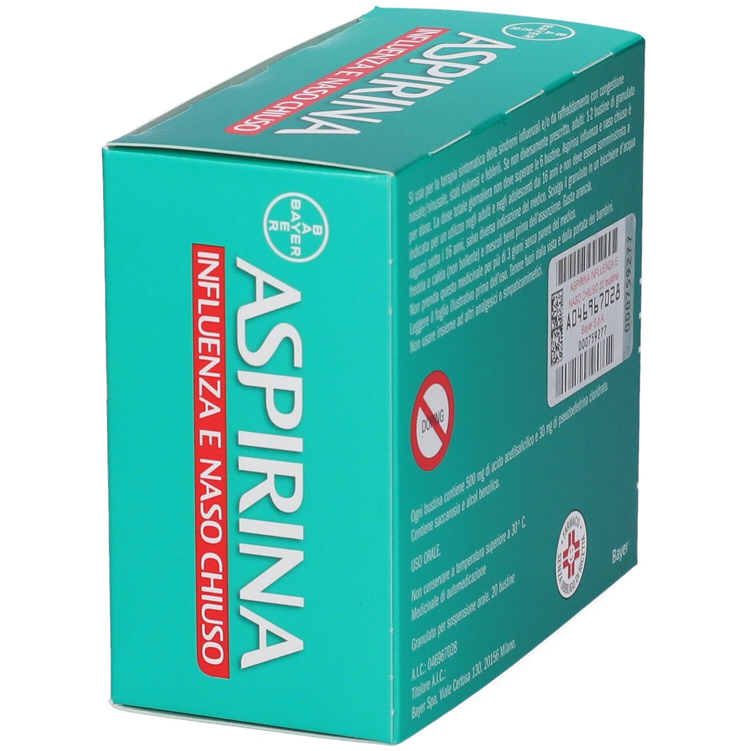 Confezione Aspirina Influenza e Naso Chiuso, vista prospettica.
