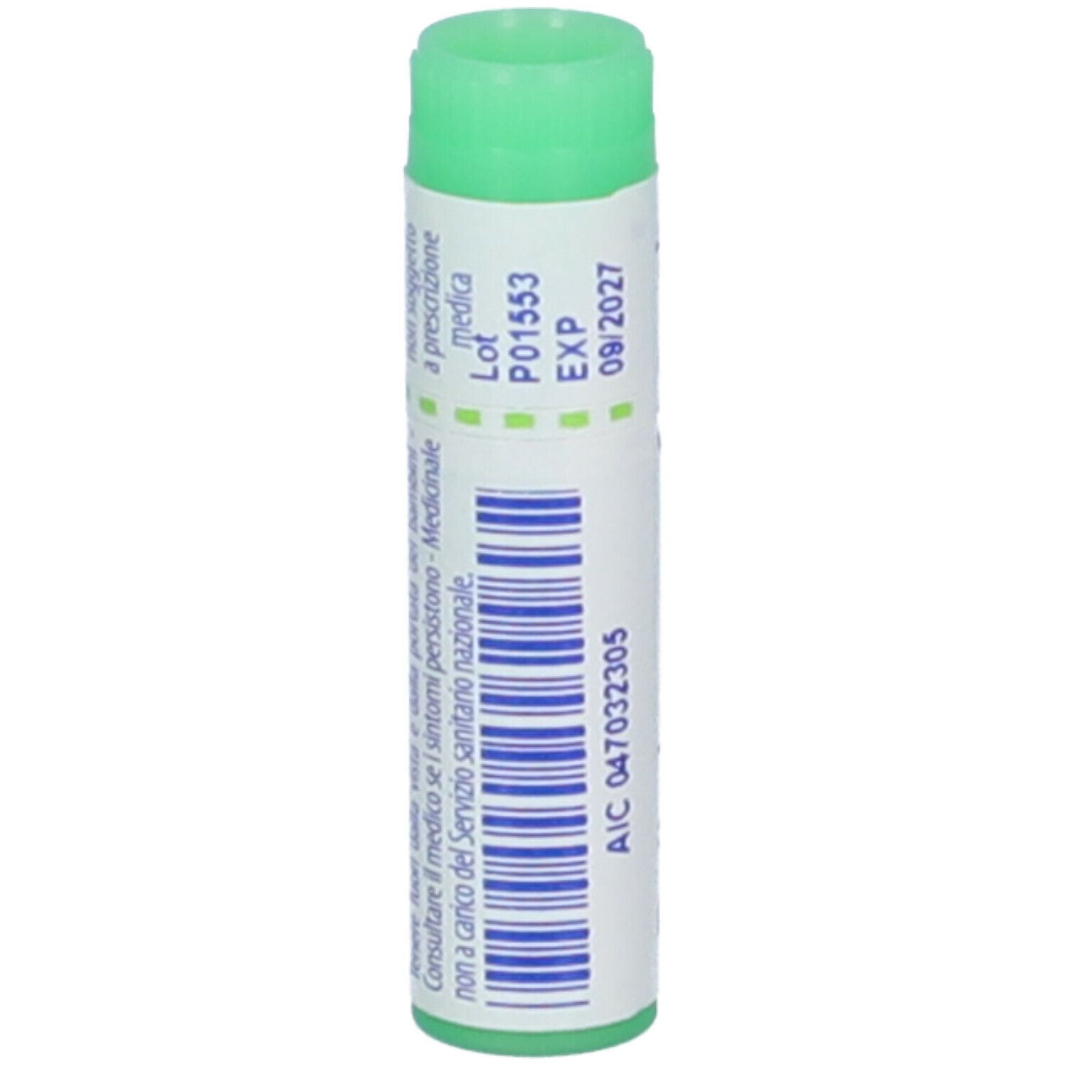 Confezione cilindrica con tappo verde. Scritta: AIC 047032305, altre informazioni.