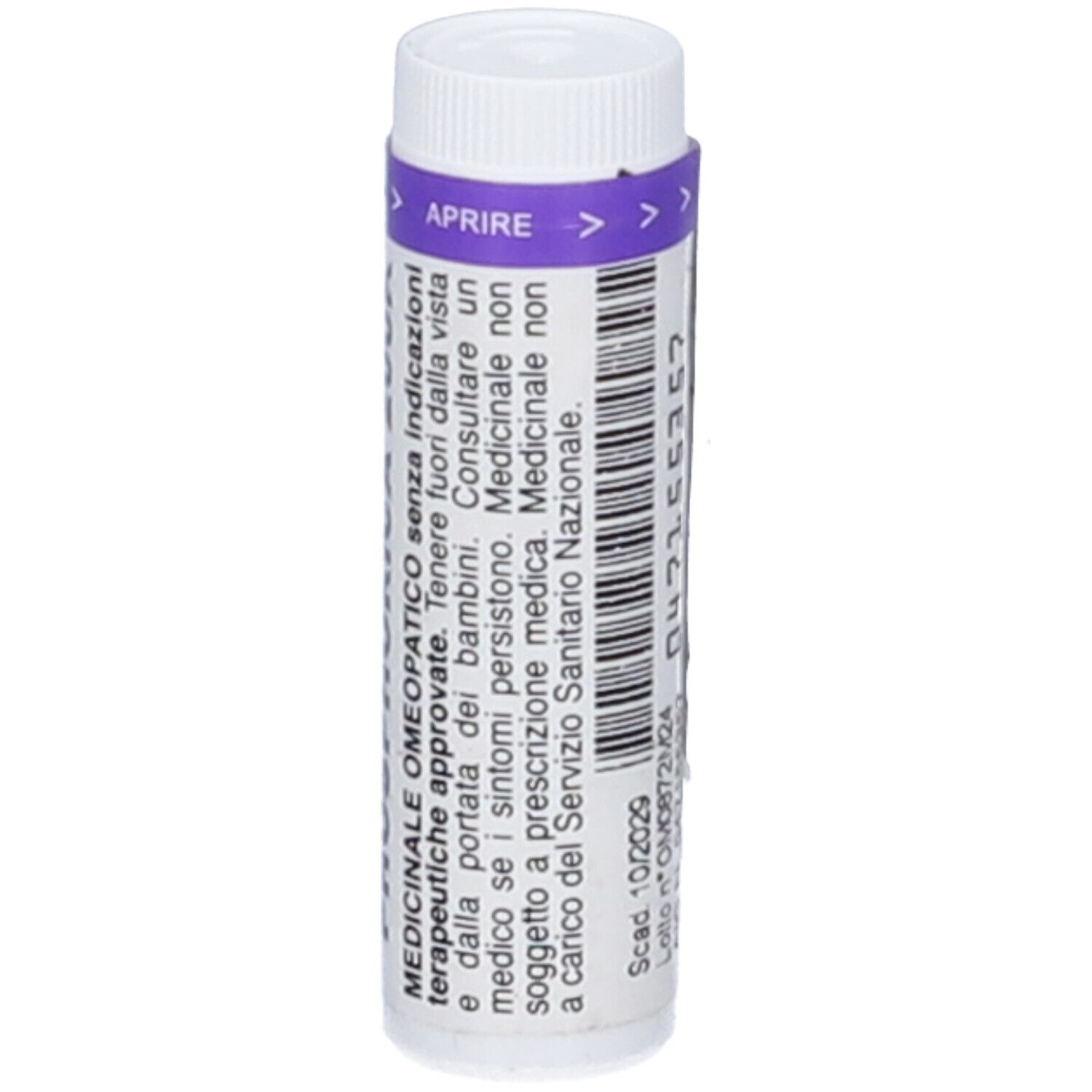 Contenitore cilindrico bianco con fascia viola. Scritta: Calcarea Phosphorica 200K. Indicazioni mediche.