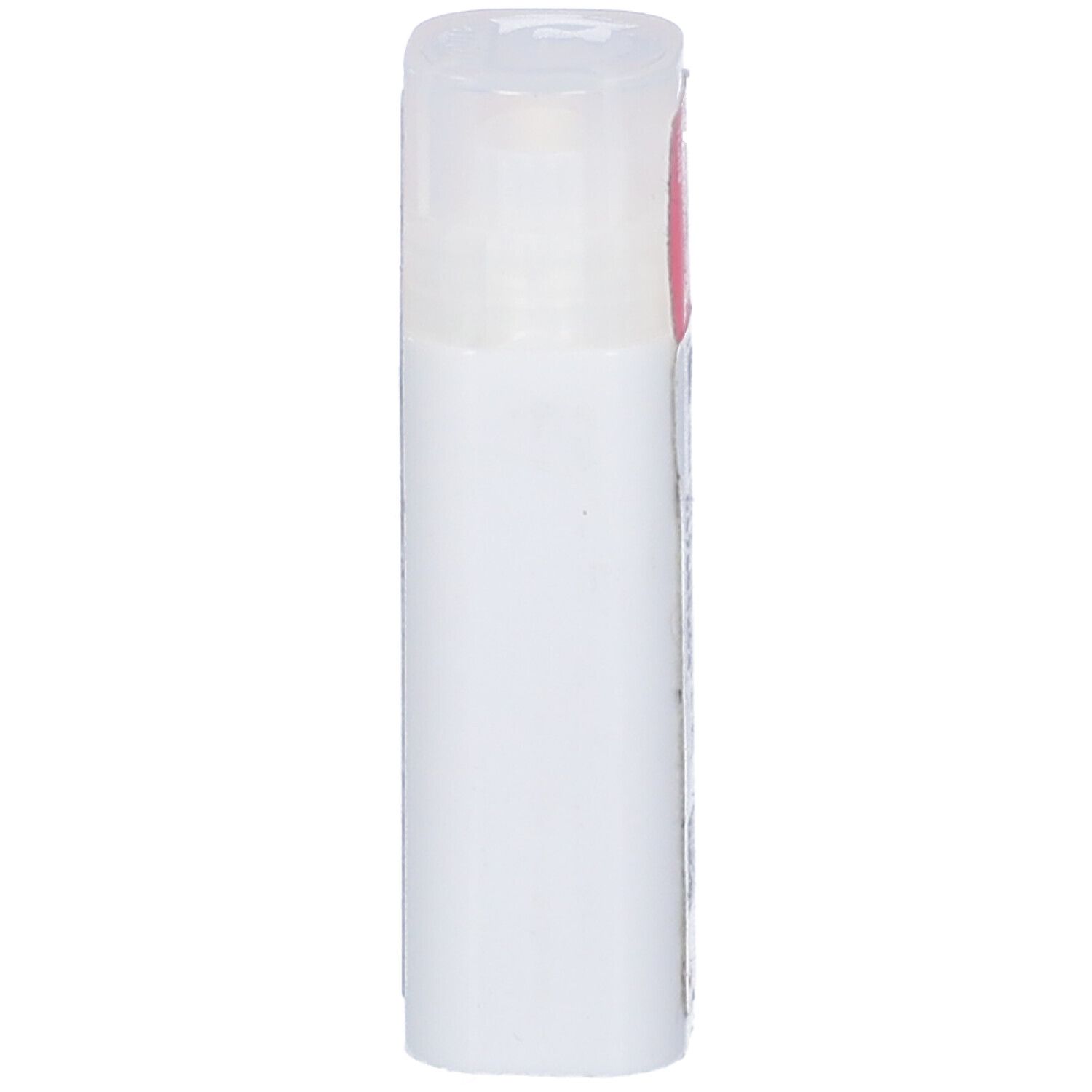 Flacone multidose cilindrico bianco. Etichetta rosa parzialmente visibile. Parte superiore trasparente.