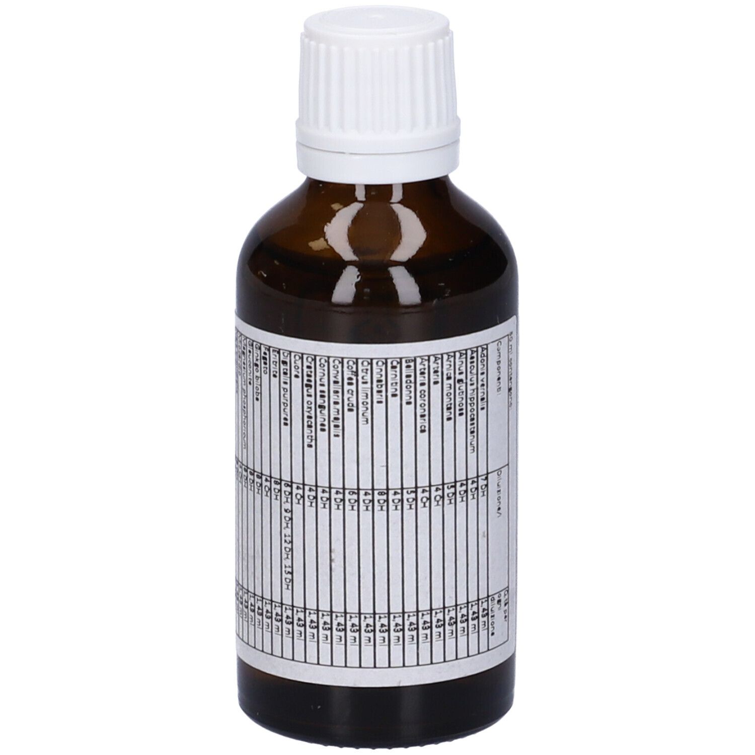 Flacone di vetro marrone con tappo bianco. Etichetta con testo. SIN 57, Medicinale omeopatico. Primo piano.