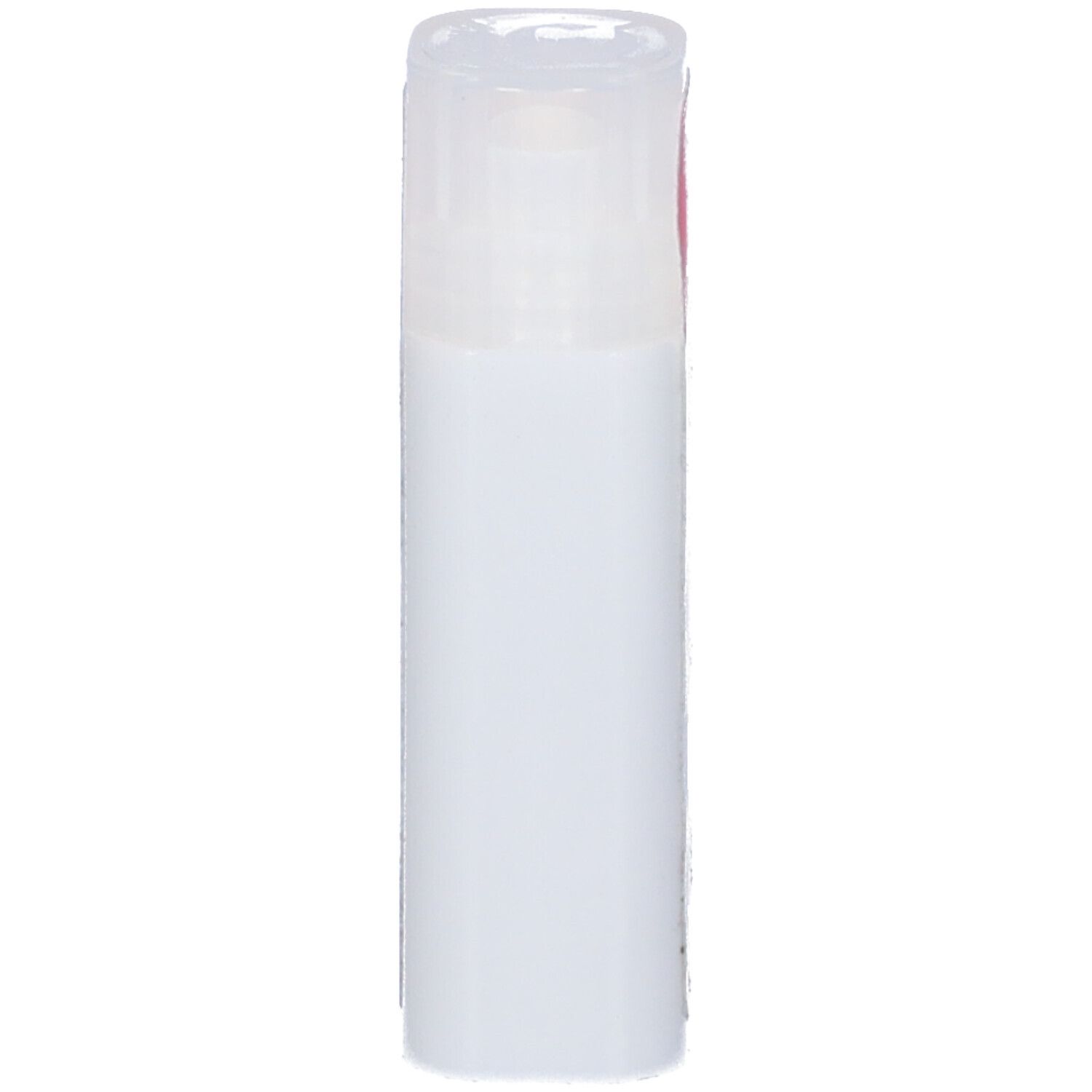Confezione cilindrica trasparente con coperchio bianco. Nessuna scritta visibile.
