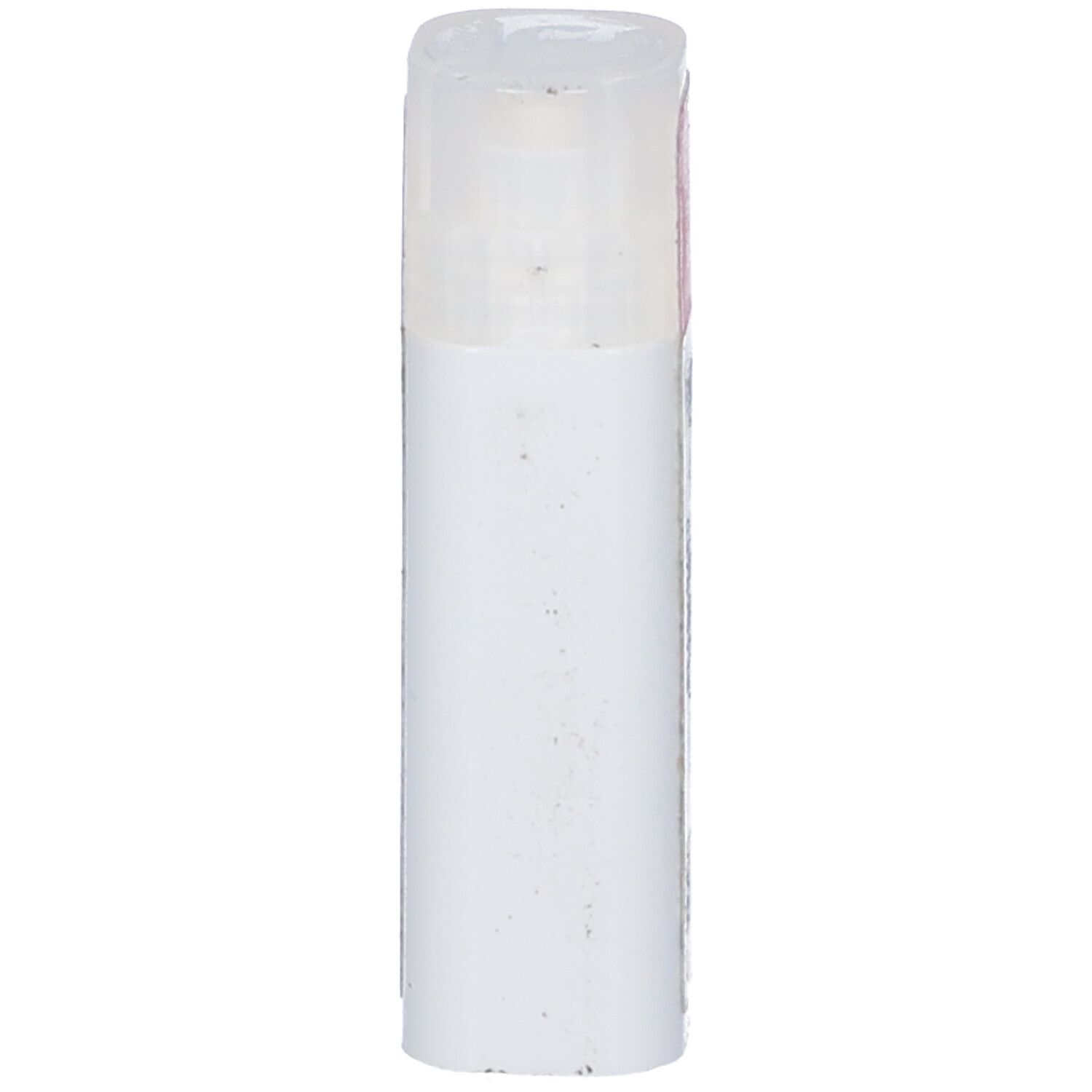 Flacone cilindrico bianco con coperchio trasparente. Nessuna scritta visibile.